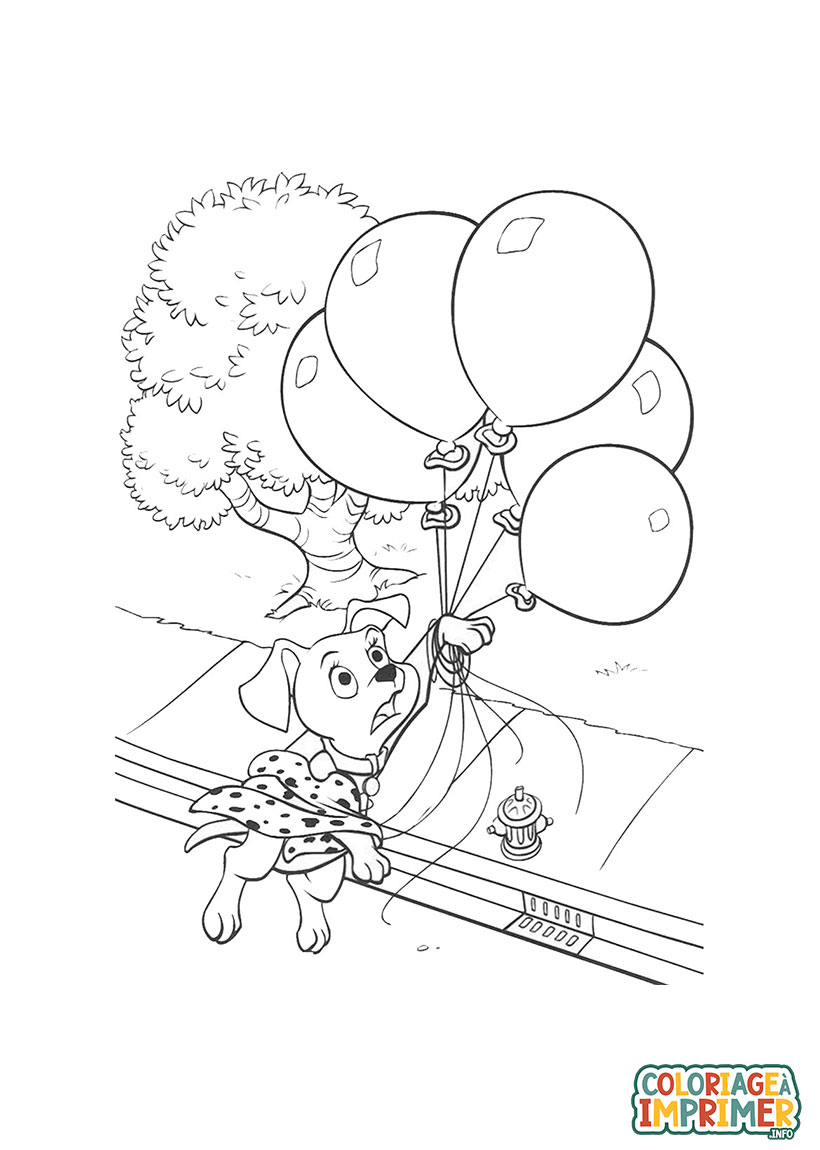 Coloriage Dalmatien avec ballons s'envole à Imprimer Gratuit