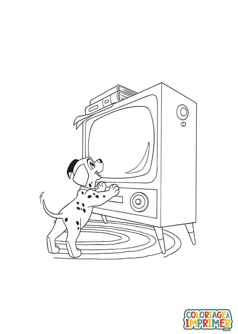 Coloriage Dalmatien debout devant la TV à Imprimer Gratuit