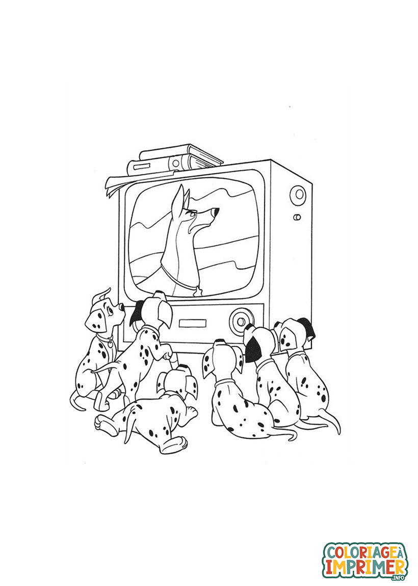 Coloriage Dalmatiens regardent la télé à Imprimer Gratuit