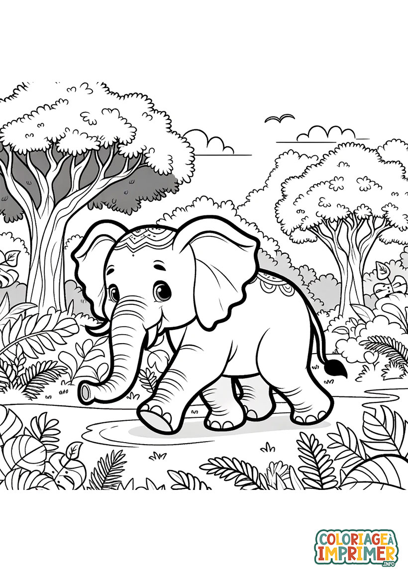 Coloriage Éléphant d'Asie à Imprimer Gratuit