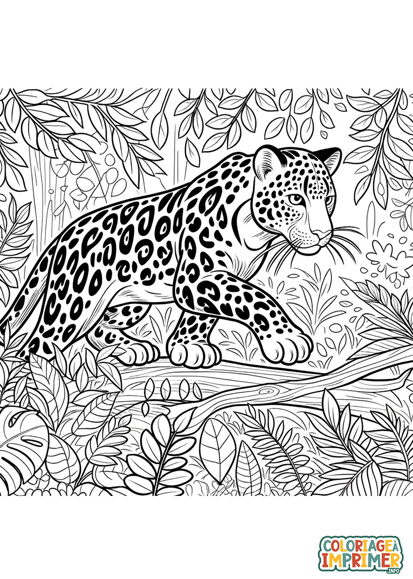 Coloriage Léopard dans la Jungle à Imprimer Gratuit