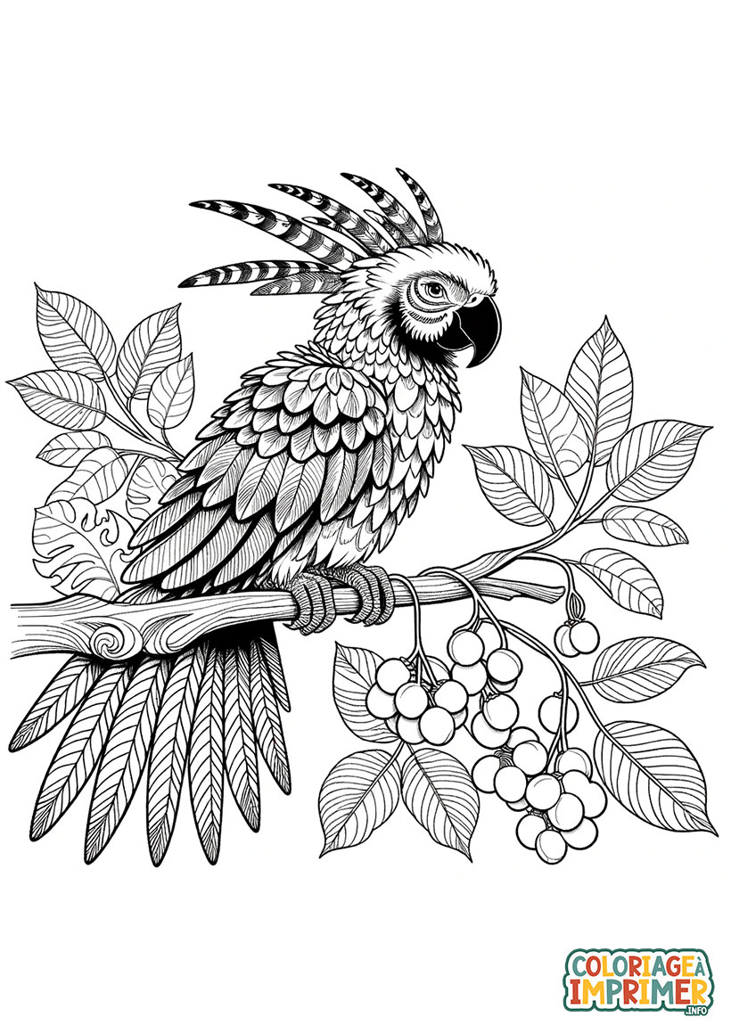 Coloriage Perroquet Exotique sur une Branche à Imprimer Gratuit