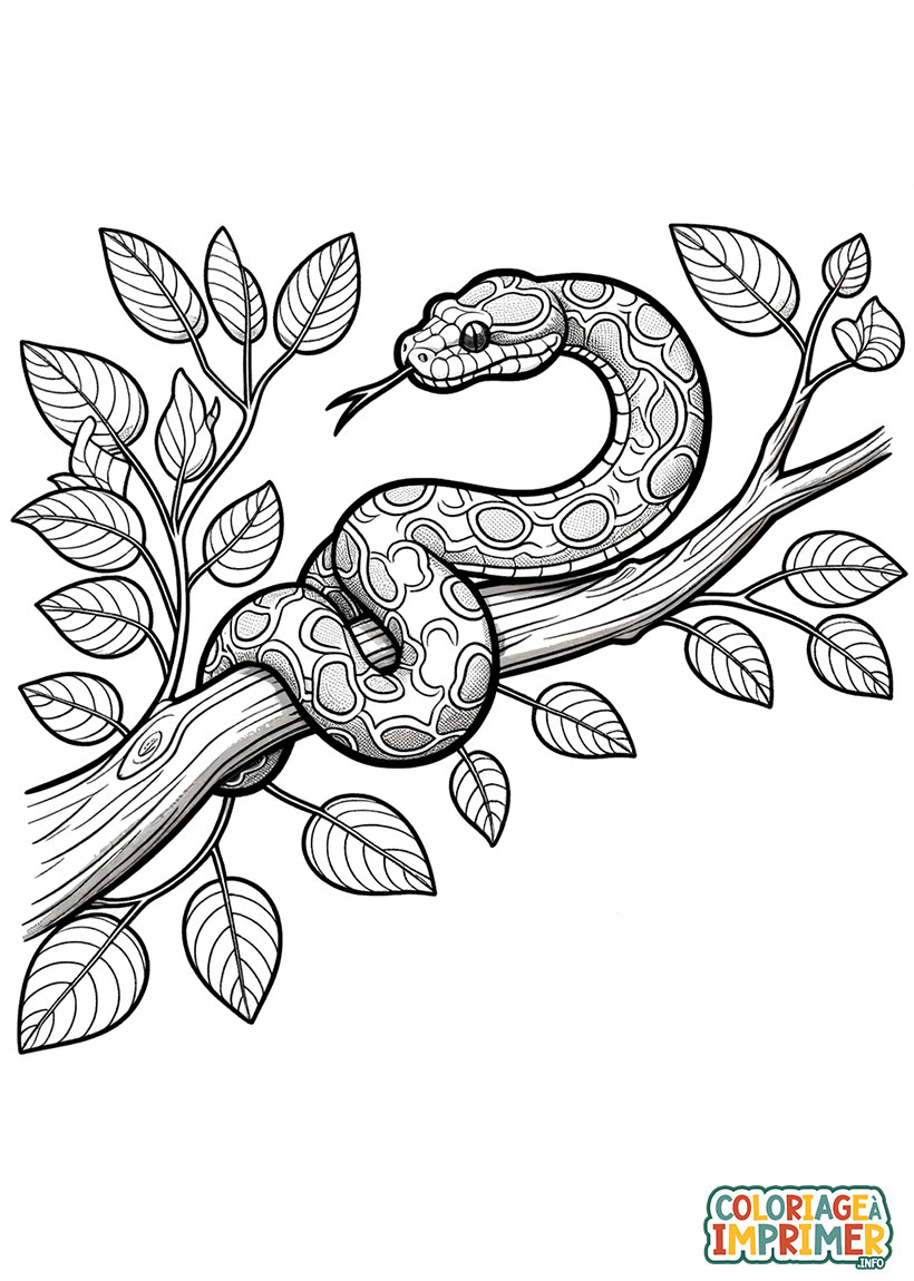 Coloriage Serpent Enroulé sur une Branche à Imprimer Gratuit