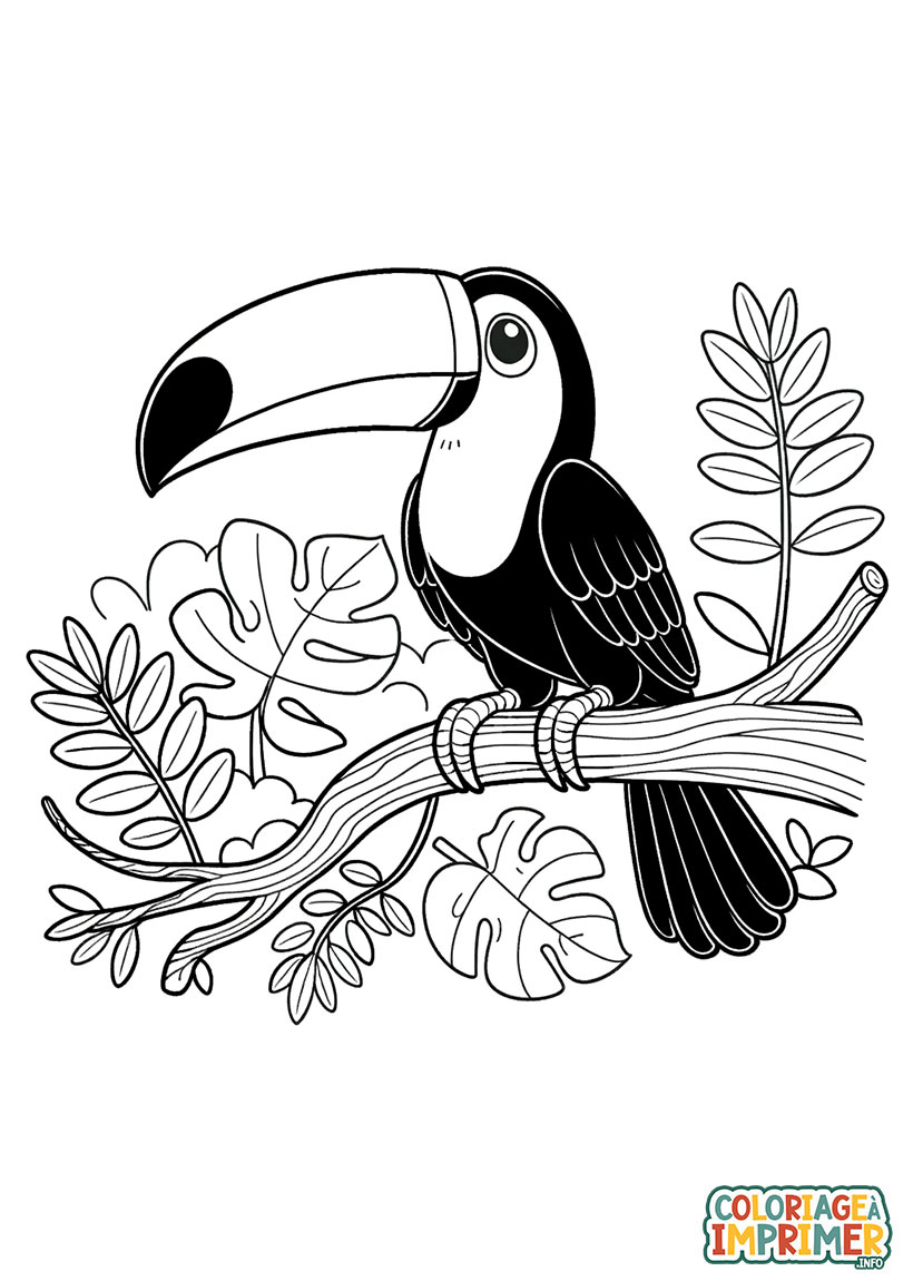Coloriage Toucan sur une Branche à Imprimer Gratuit