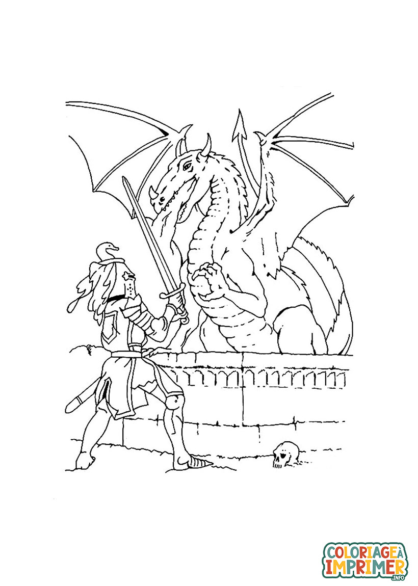 Coloriage Chevalier et Dragon à Imprimer Gratuit