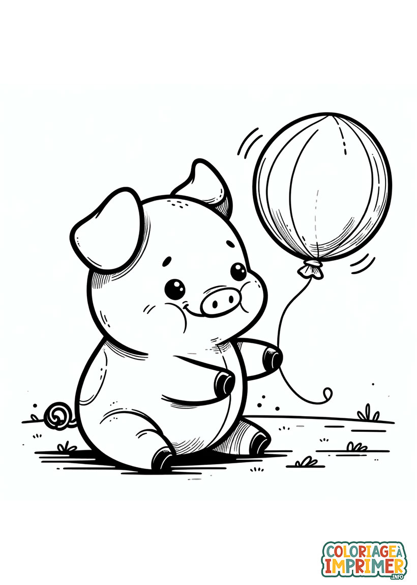 Coloriage Cochon Joue avec un Ballon à Imprimer Gratuit
