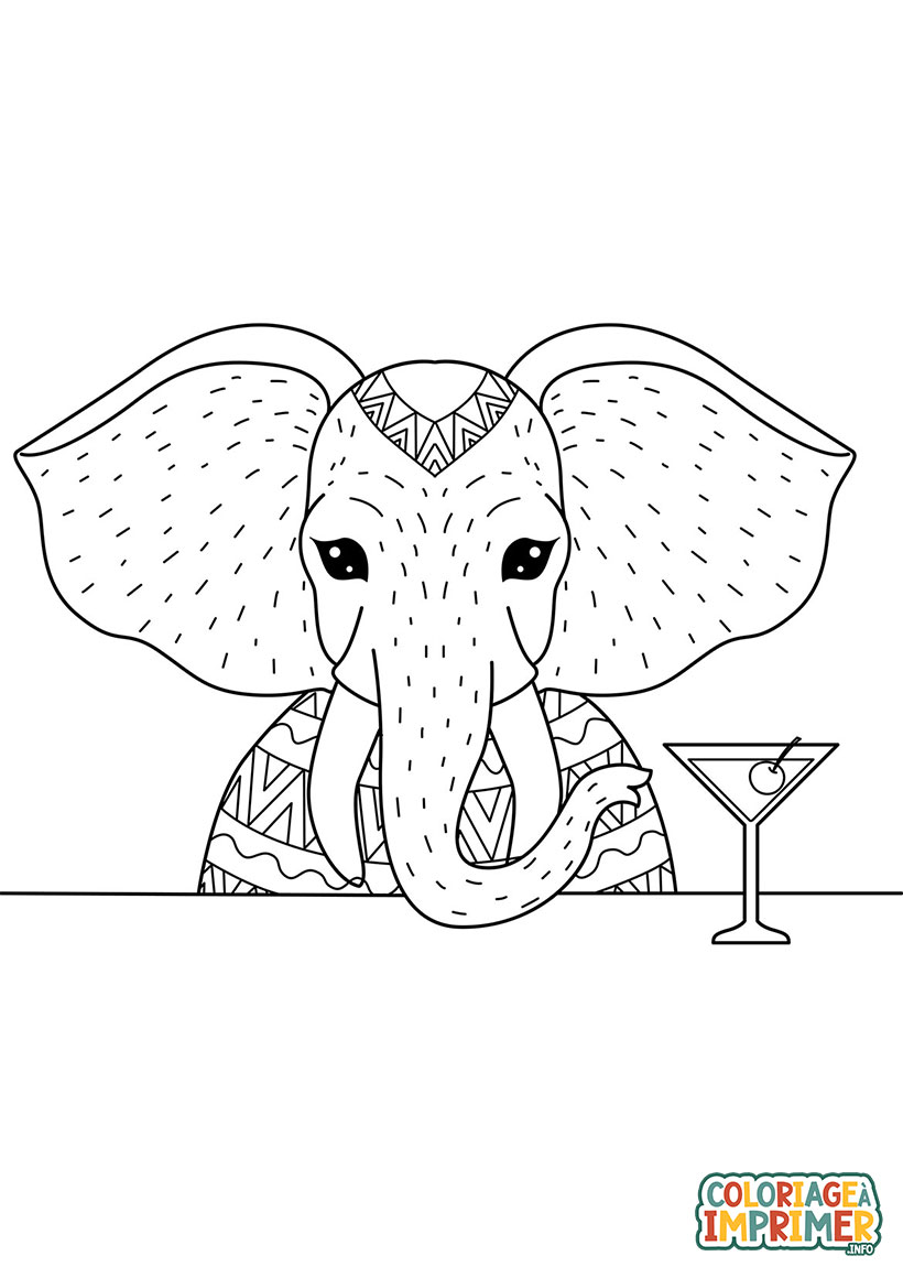 Coloriage Éléphant et Cocktail à Imprimer Gratuit