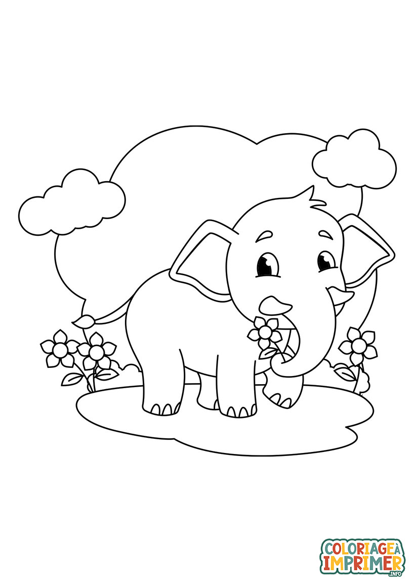Coloriage Éléphant Fleur à Imprimer Gratuit