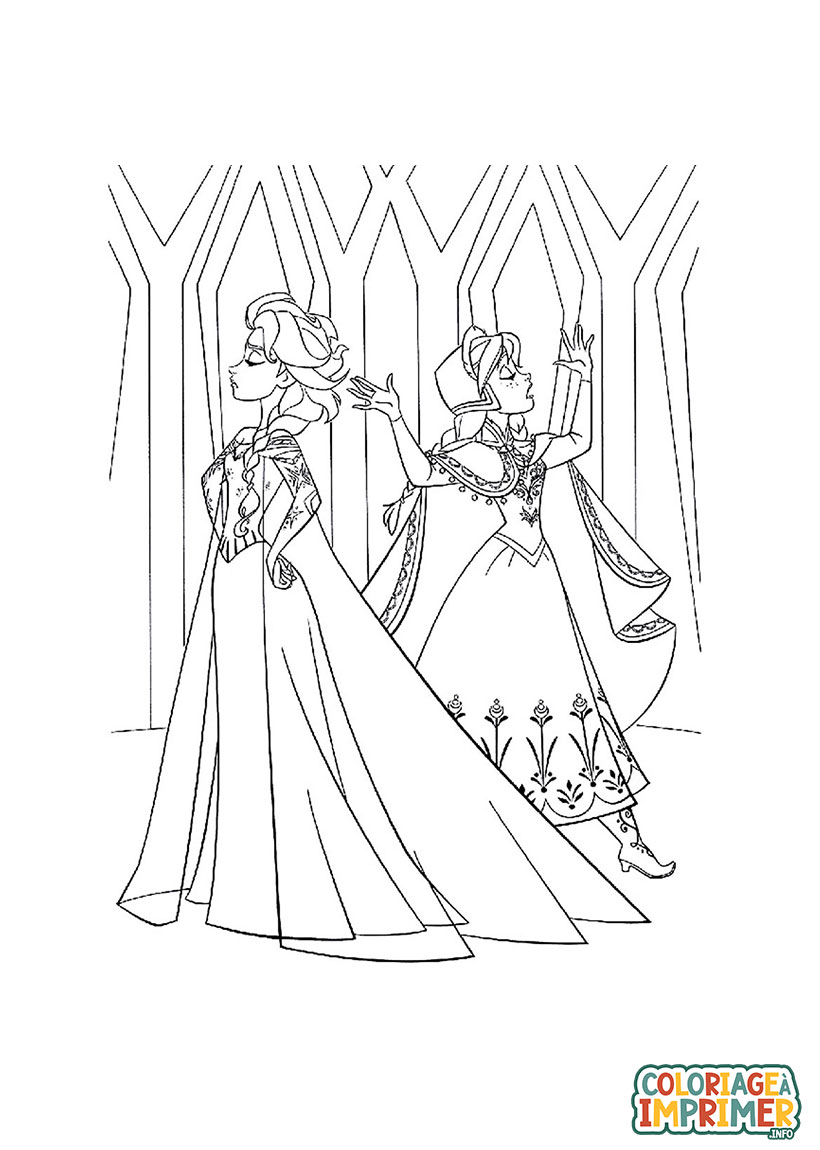 Coloriage Elsa et Anna se Disputent à Imprimer Gratuit