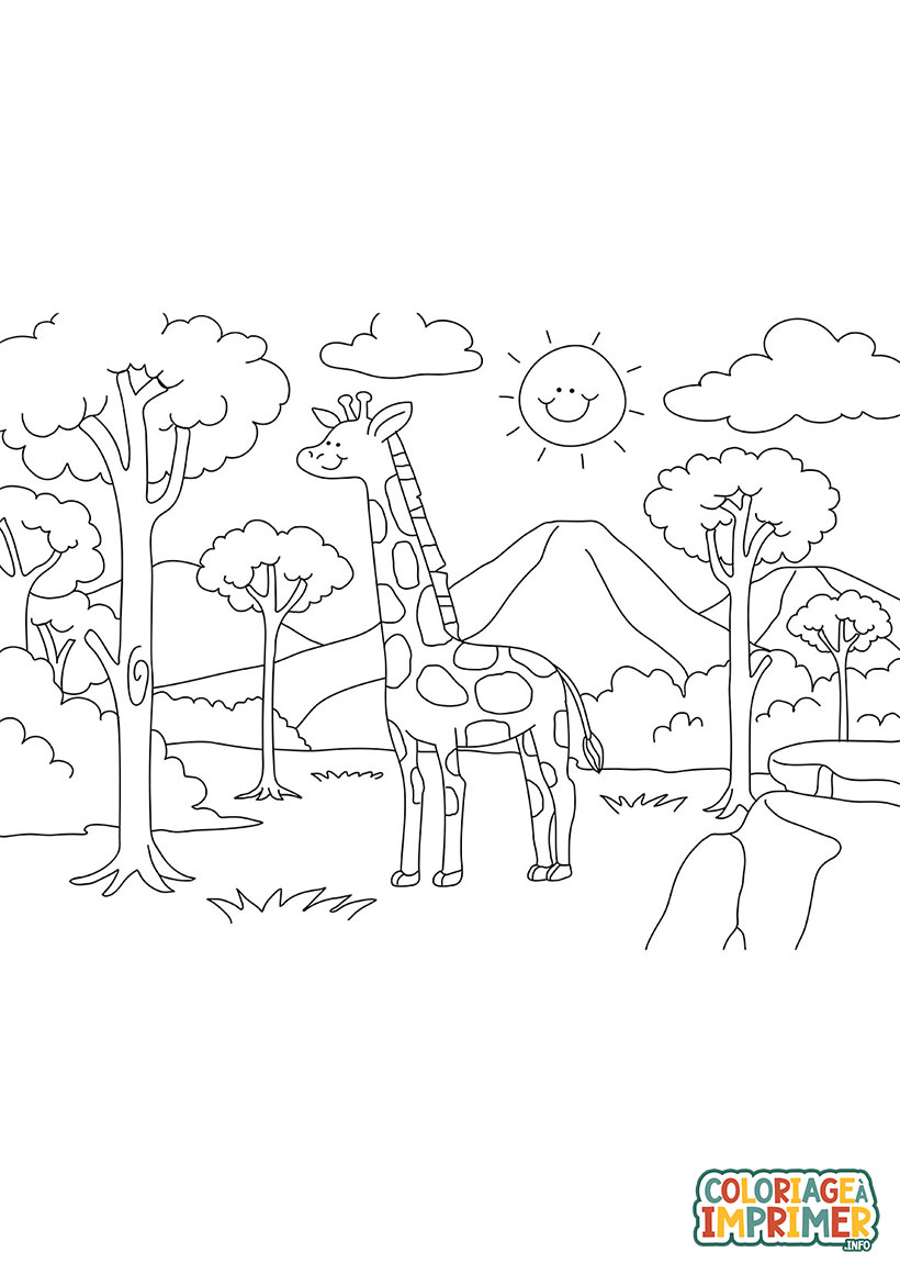 Coloriage Girafe Paysage à Imprimer Gratuit