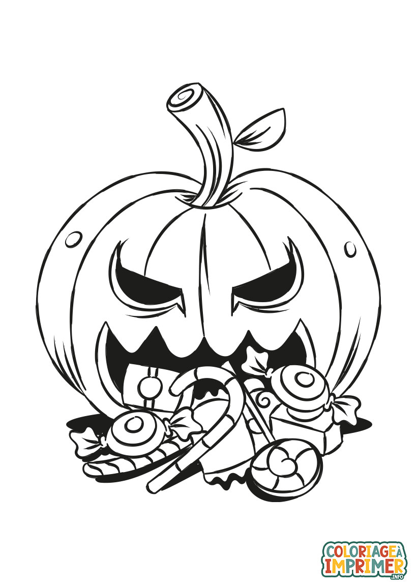 Coloriage Citrouille Halloween Bonbons à Imprimer Gratuit