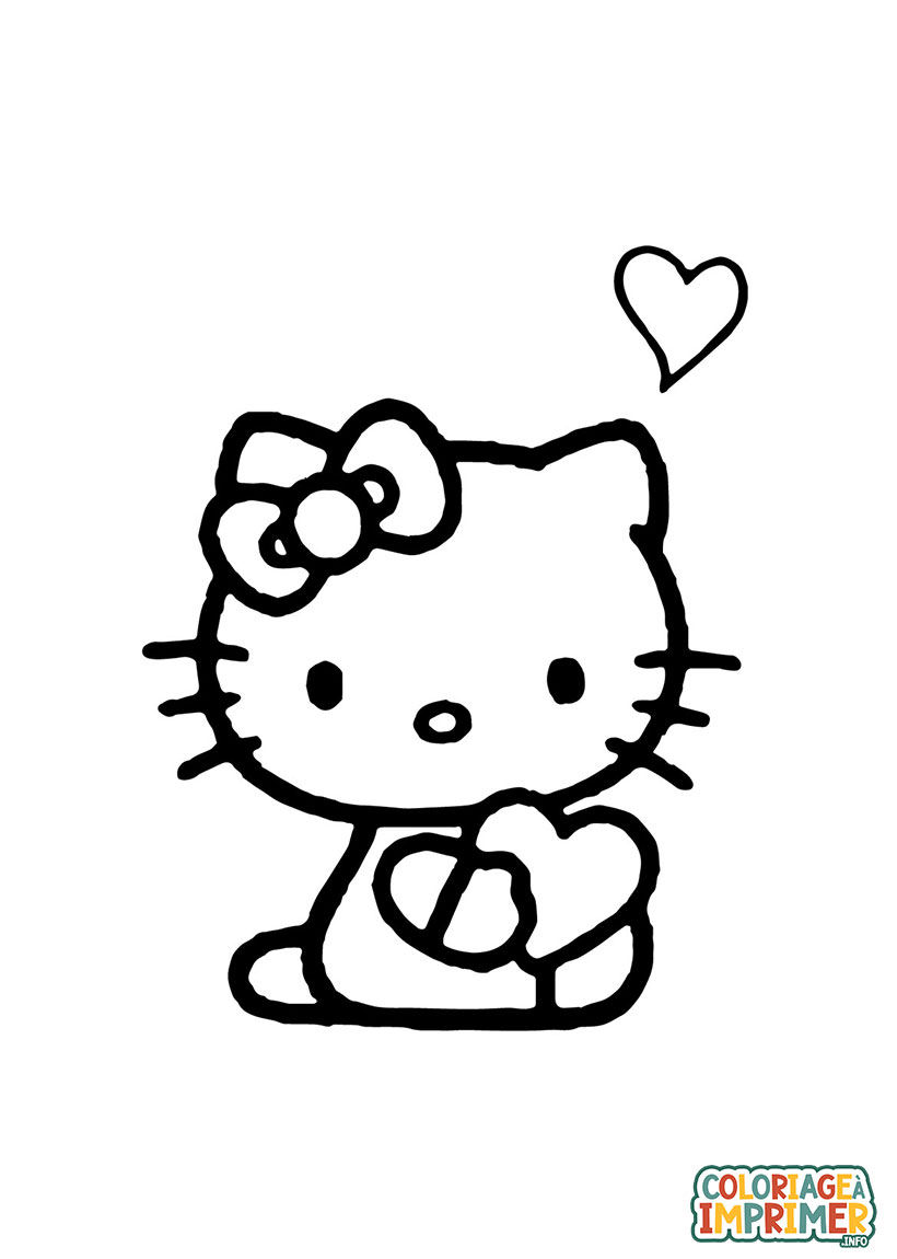 Coloriage Hello Kitty avec un Coeur à Imprimer Gratuit