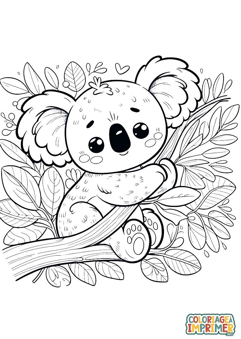 Coloriage Koala sur une Branche à Imprimer Gratuit