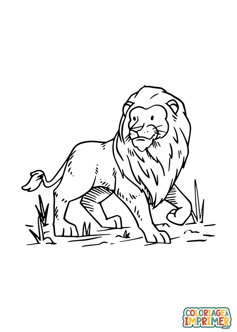 Coloriage Lion se Promène à Imprimer Gratuit
