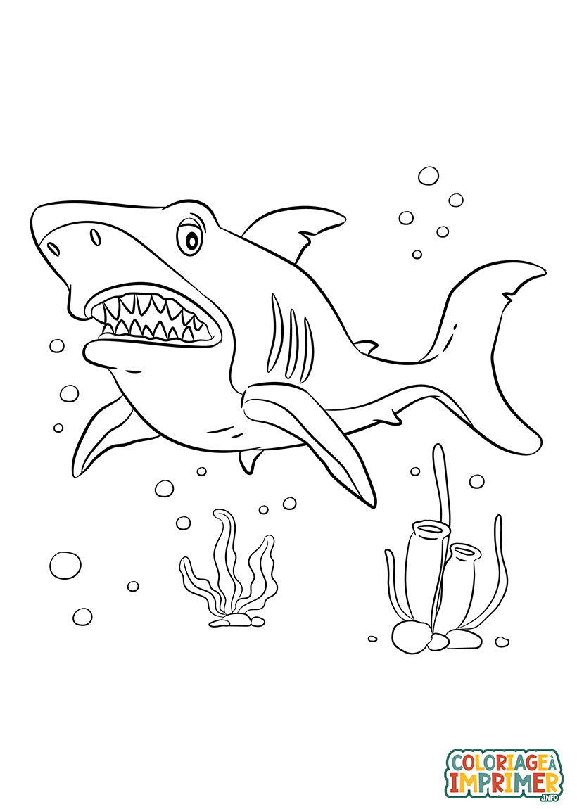 Coloriage Requin dans la Mer à Imprimer Gratuit