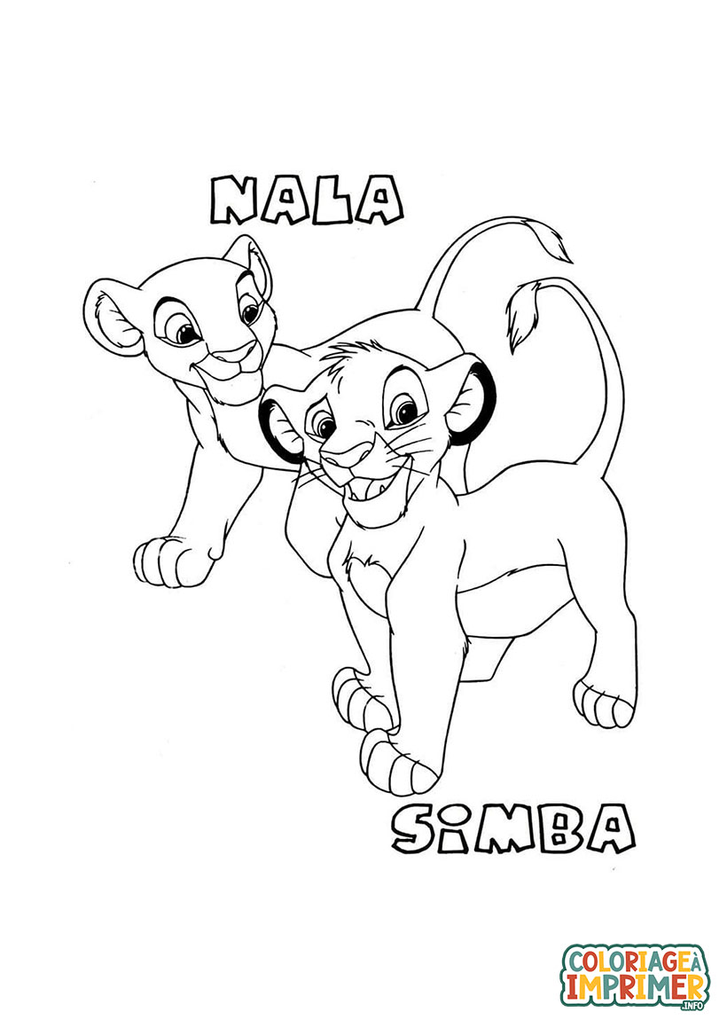 Coloriage Nala et Simba à Imprimer Gratuit