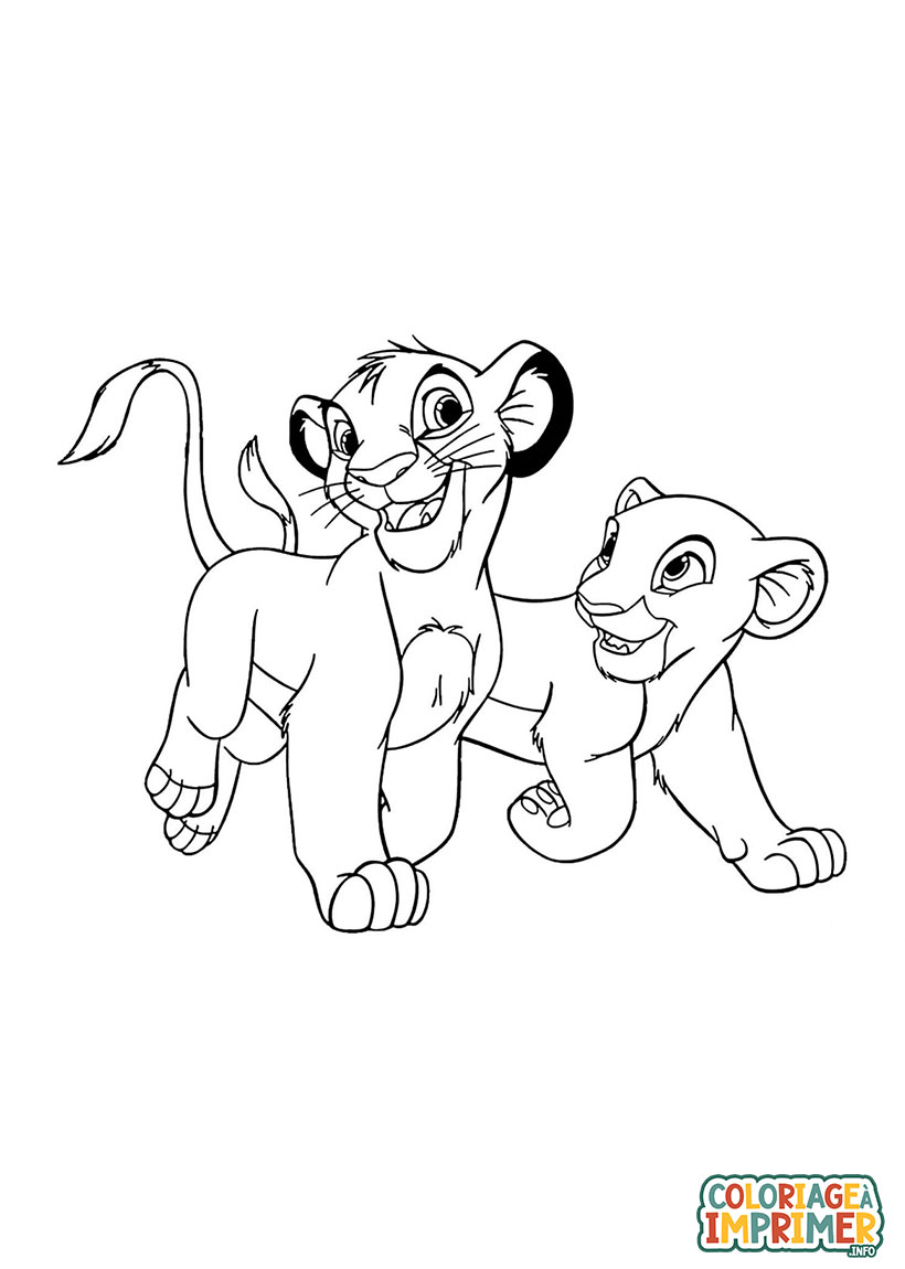 Coloriage Simba et Nala à Imprimer Gratuit