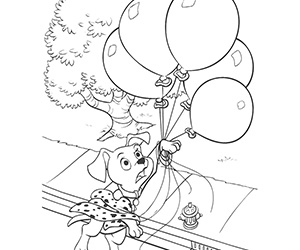 Coloriage Dalmatien avec ballons s'envole