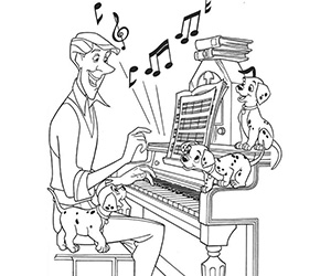 Coloriage Roger joue du piano et dalmatiens