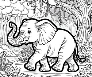 Coloriage Éléphant Marche dans la Jungle