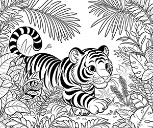 Coloriage Tigre Mignon dans la Jungle