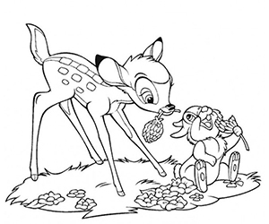 Coloriage Bambi et Panpan Mangent