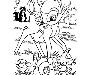 Coloriage Bambi Joue avec Panpan et Fleur