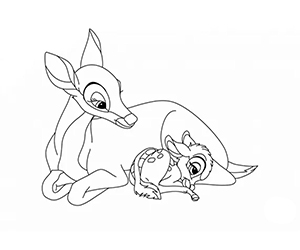Coloriage de Bambi et sa Maman