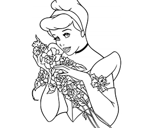 Coloriage Cendrillon et Bouquet de Fleurs