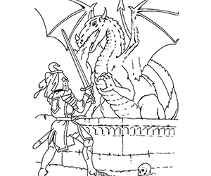 Coloriage Chevalier et Dragon