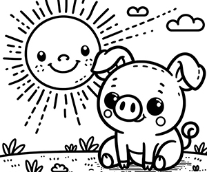 Coloriage Cochon Bébé et Soleil