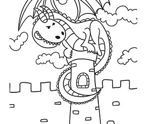 Coloriage Dragon sur une Tour