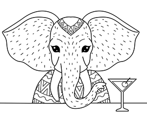 Coloriage Éléphant et Cocktail