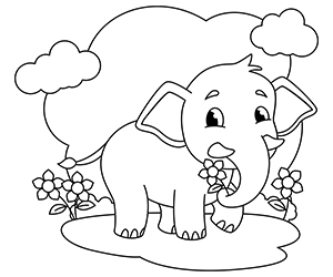 Coloriage Éléphant Fleur