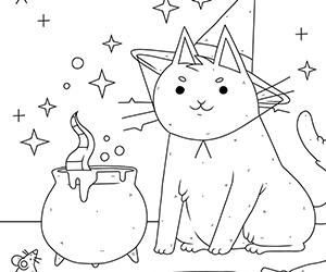 Coloriage Chat Magicien Halloween