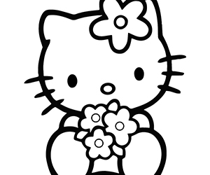 Coloriage Hello Kitty et Fleurs
