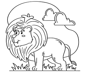 Coloriage Lion dans l'Herbe