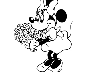 Coloriage Minnie et Bouquet de Fleurs