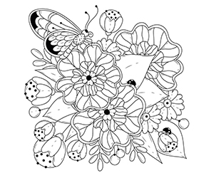 Coloriage Papillon et Fleurs