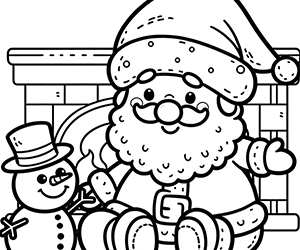 Coloriage Père Noël et Bonhomme de Neige