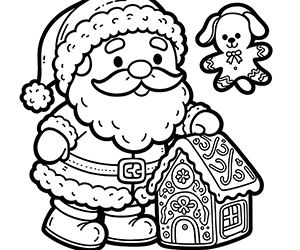 Coloriage Père Noël et Petite Maison