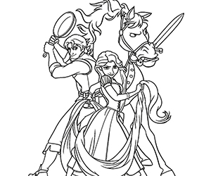 Coloriage Raiponce Flynn et Cheval