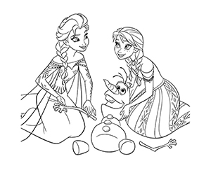 Coloriage Elsa, Anna et Olaf