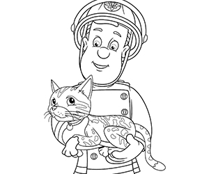 Coloriage Sam Le Pompier avec un Chat
