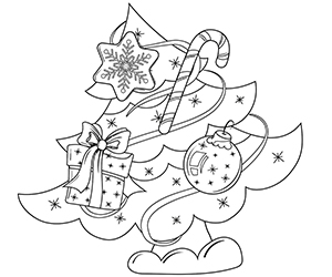 Coloriage Sapin de Noël avec Cadeau et Bonbons